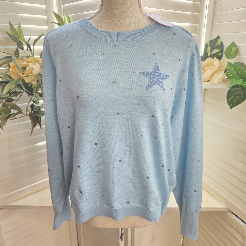 Nanette Lepore Blue Star Embellished Sweater XL 1438
